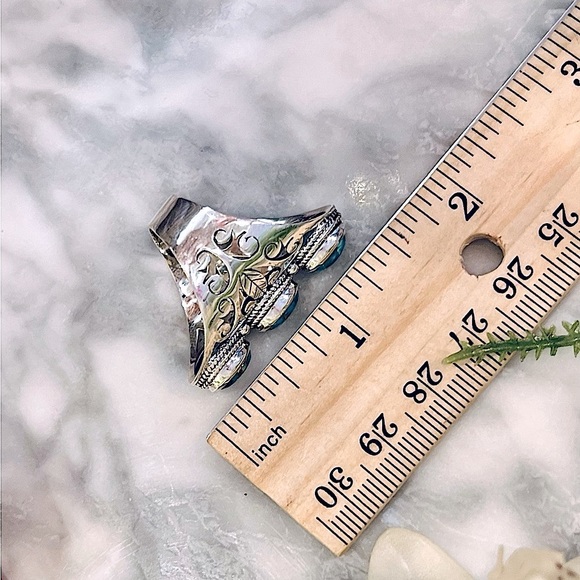 Vintage Handmade Genuine Turquoise Ring Solid 925 Sterling Silver Filigree Ring - Picture 12 of 15